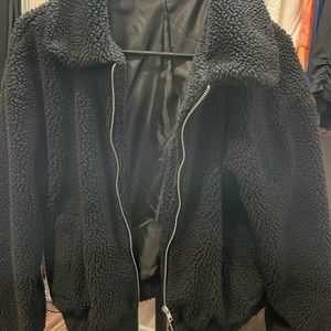 NOBO Women's Fluffy Sherpa Coat Zip Front Long Sleeve Medium Drawstring Waist